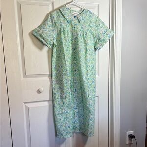 Vintage 70s 80s Caper Coat Floral Short Sleeve House Dress Mumu Size Large